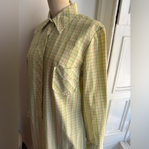 Vintage Green Plaid Check Cotton Shirt Dress | Button Up Midi Dress with Pockets - Picture 5 of 5